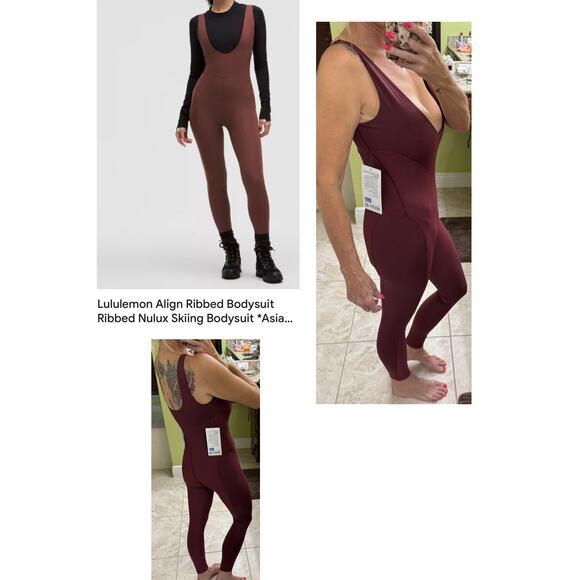 Lululemon Medium Align ribbed bodysuit Ribbed Nulux Skiing jumpsuit NWT Wine Red - Picture 6 of 6